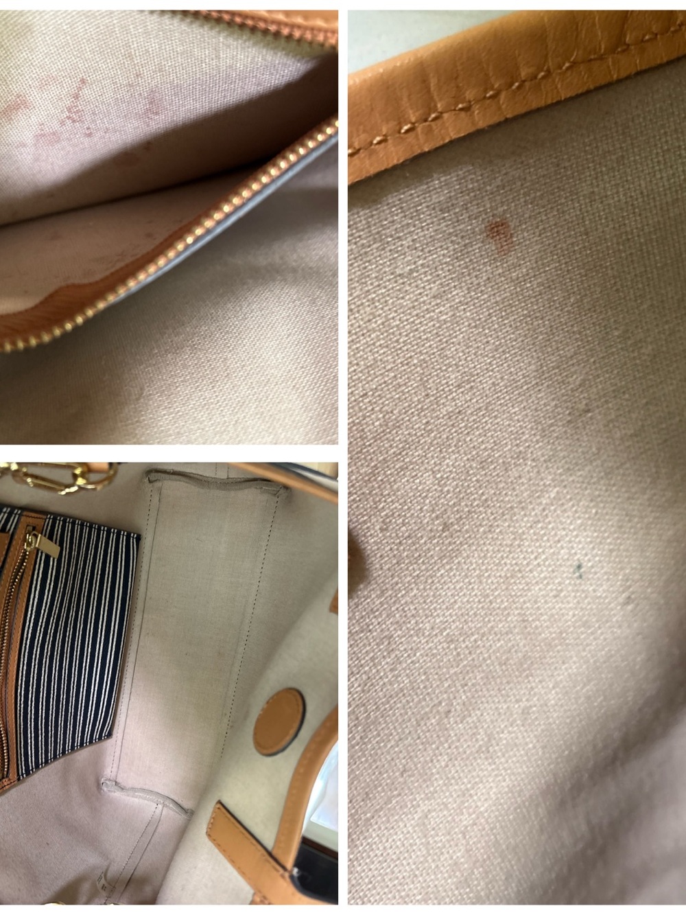 Tory Burch Navy and Cream Striped Tote with Tan Leather Accents - Picture 14 of 16